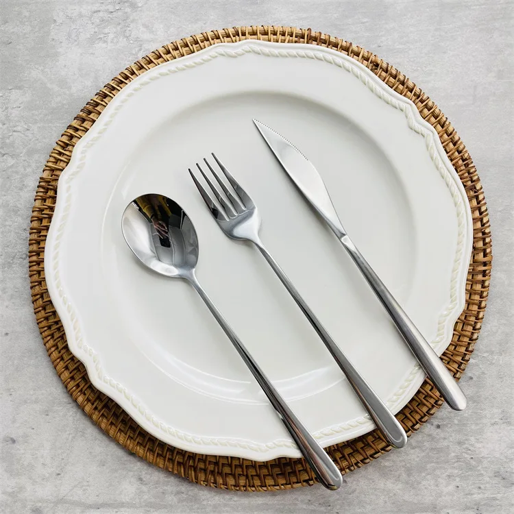 3-Piece Stainless Steel 304 Flatware Set Korean-Style Ruyi Guangguang Silver for Parties Hotels for Household Steak Serving