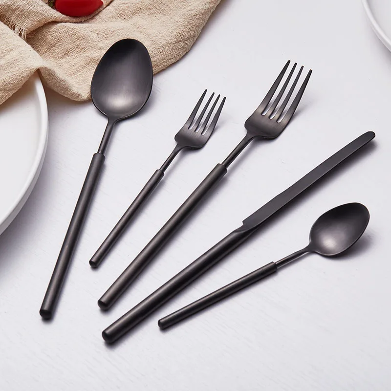 Modern Home Hotel Ins Series Gentleman Five-Piece Metal Cutlery Set 304 Food-Grade Stainless Steel Knife Fork for Tea Parties