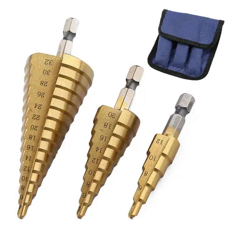 LepoHome Cone Titanium Coated Metal Hole Cutter,High-Speed Steel Step Drill Bit Set