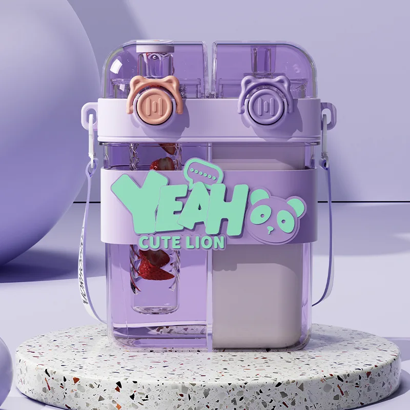 Hot Sale Popular Children Cartoon Water Bottle Double Drink Water Cup Cute Kids 760ML  Colorful Plastic Water Bottle