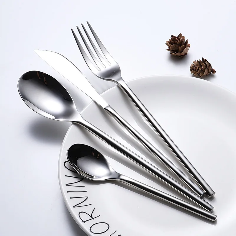 Western Hotel Steak Knife Fork Spoon Set Food Grade 304 Stainless Steel   Dessert Spoon for Western