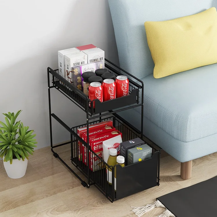 Push-pull 2-layer Black Multi-functional Storage Basket Home Storage