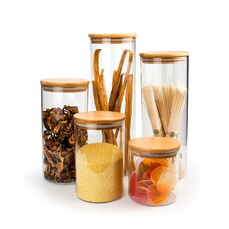 Borosilicate Glass Food Storage Containers Food Safe Clear with Bamboo Lids for Kitchen for Giveaways