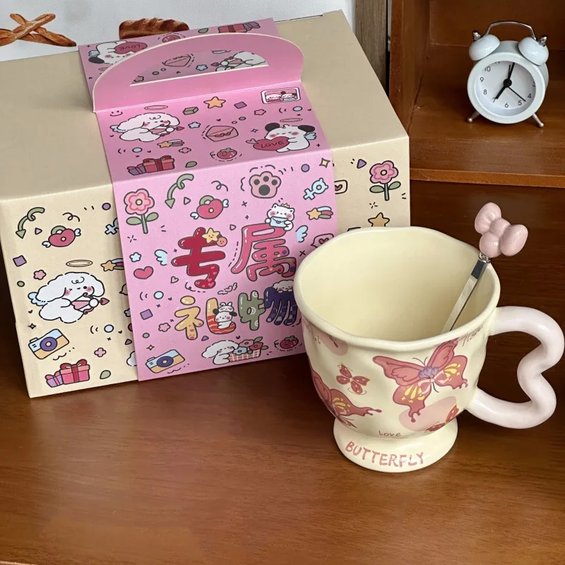 Hot Selling 500ml Ceramic Mugs Ins Butterfly Design Coffee Tea Breakfast Water Cups Coffee Milk Ceramic Mug Cup