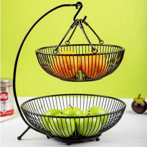 Fruit Bowl Vegetables Snacks Shelf  Metal Wire Banana Holder Basket Storage Rack 2 Tier Fruit Basket for Counter