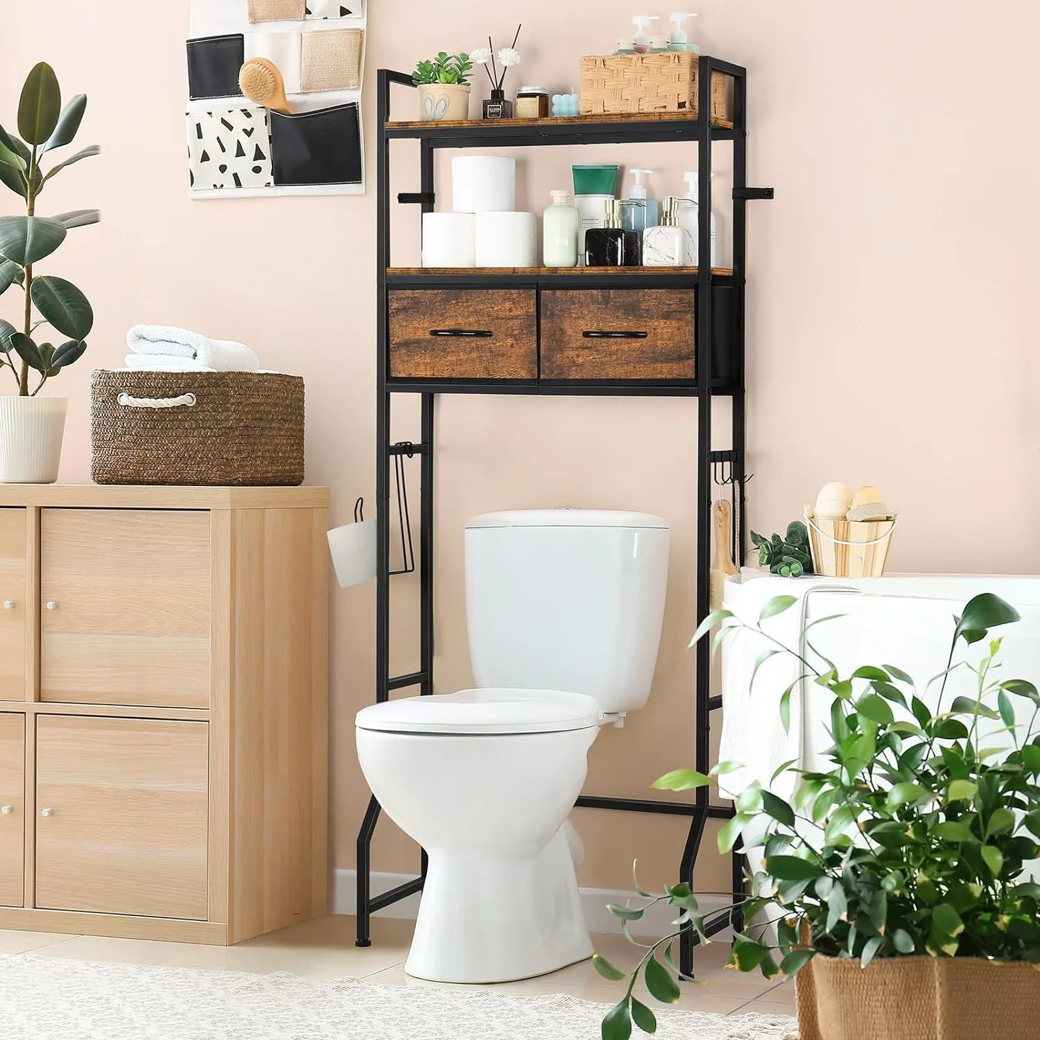 ver-the Toilet Storage Holder Iron Living Room Organize Shelf Washing Machine Rack Floor OWood with Drawer