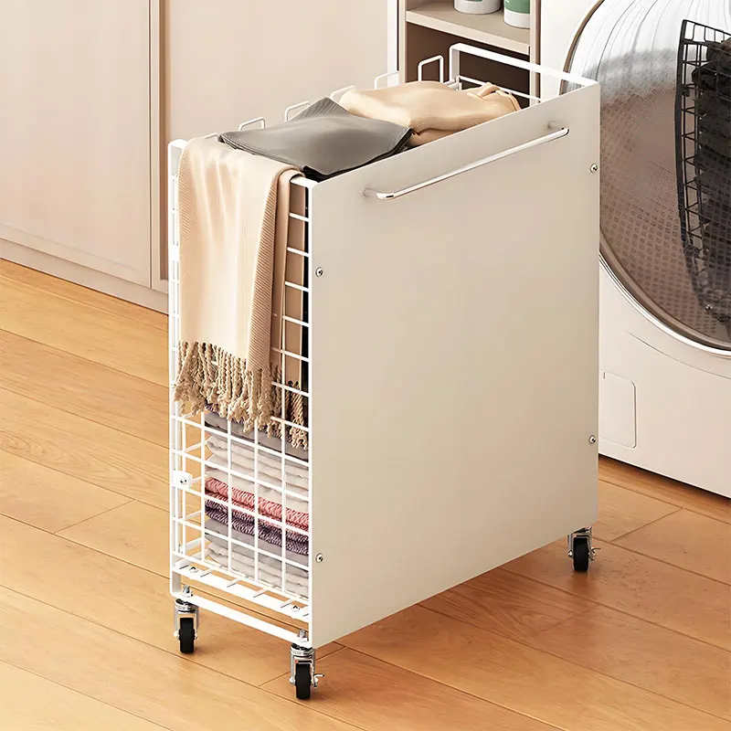 Large Capacity Home Hamper Organizer Bathroom Laundry Basket Rack with Wheels Metal Storage Shelf for Dirty Clothes Trolley