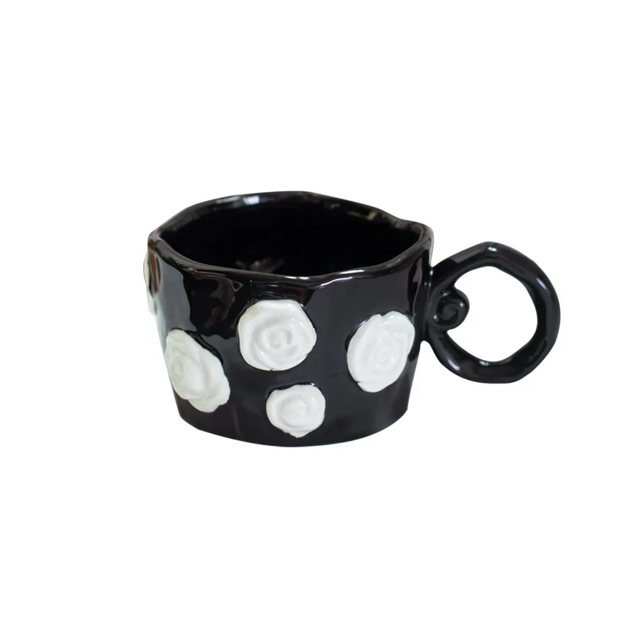 Creative Hand Embossed Three-dimensional Rose Ceramic Cup Niche Design Niche Coffee Mug
