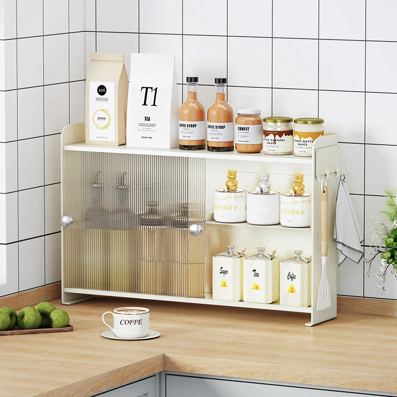 Living Room Metal Mesa Coffee Can Storage Cabinet Acrylic Sliding Door Tea Can Organizer With Magnetic Rack 3 Tier Mug Cup Shelf