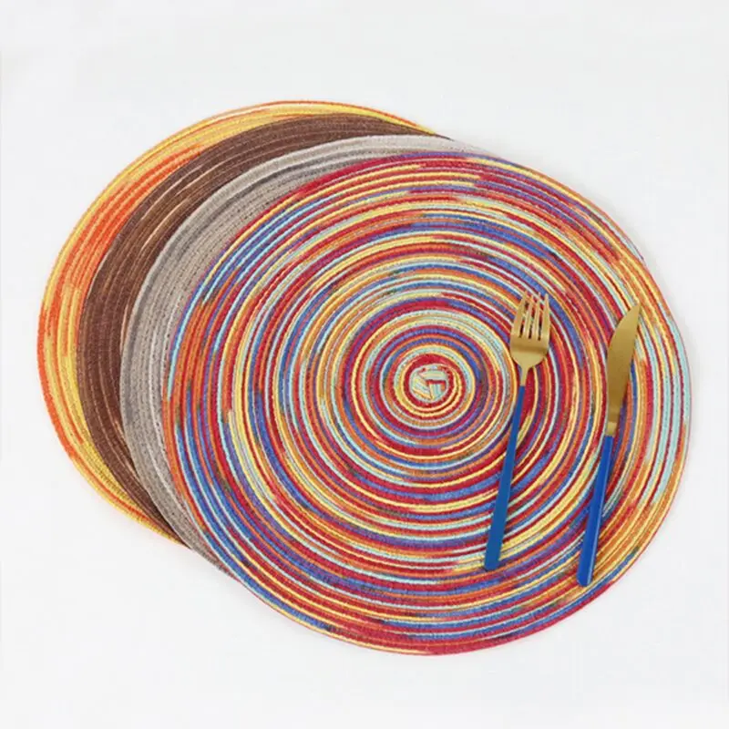 New Design Colorful Fabric Coaster Straw Woven Tea Cup Mat and Dining Table Pads for Drinks and Cooking Place Plate Mat