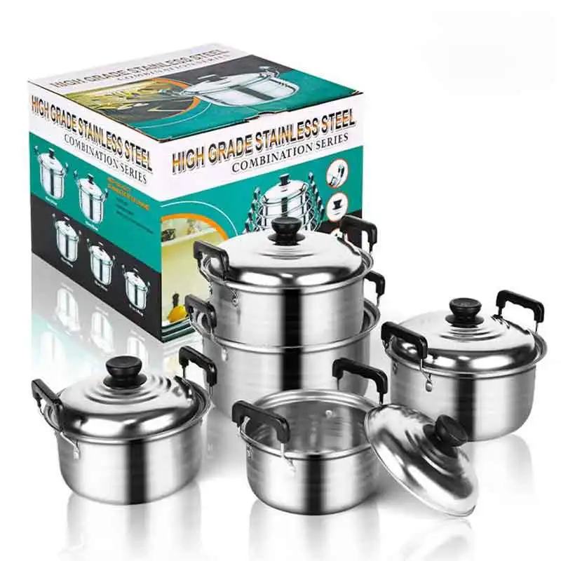 10 PCS Stainless Steel American Style High Pot Set Pot Household Deepening Thick Soup Combination Cooking Pot