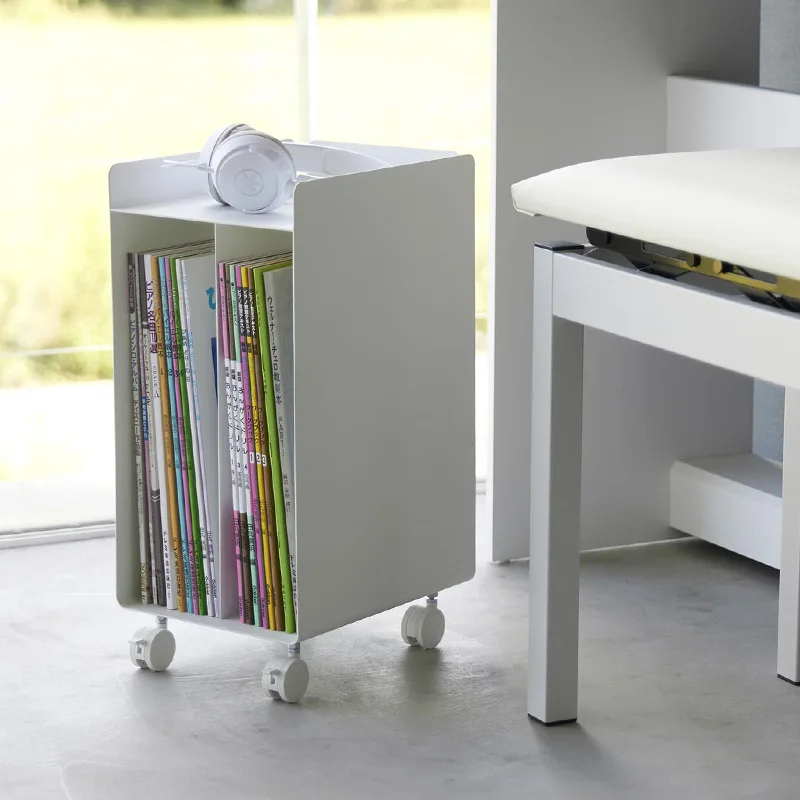 Metal Bedroom Desk Side With Wheels Mobile Bookshelves Divided Storage Boxs Living Room Book Trolley Storage Rack Cart for Books