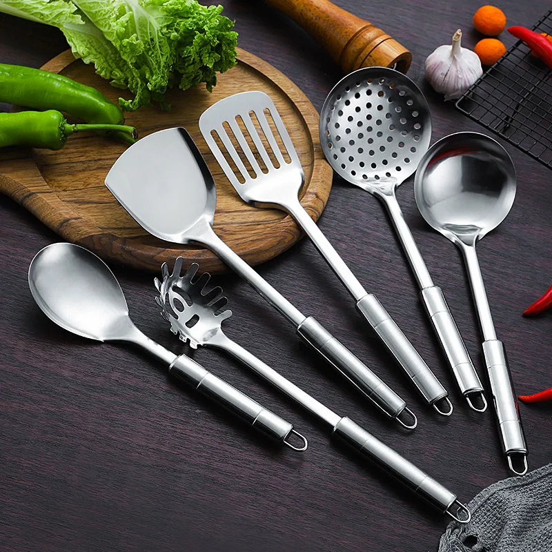 Stainless Steel Cooking Spoon Shovel Soup Colander Household Metal Kitchenware Utensils for Home Cooking